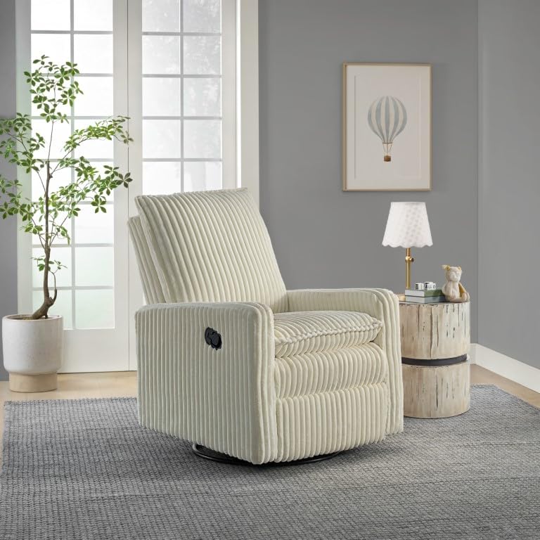 Uptown Upholstered Glider Recliner Rocking Chair 360° Swivel for Nursery and Living Room