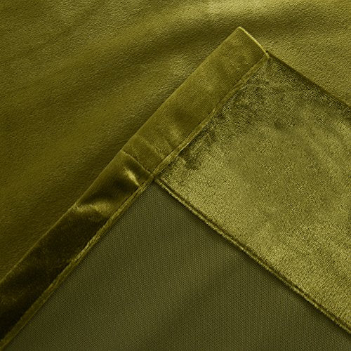 Super Soft Luxury Velvet Olive Green Set of 2 Thermal Light Blocking Drapes Curtain Panel Grommet Top Curtain Draperies Eyelet 52Wx120L inch Green Yellow