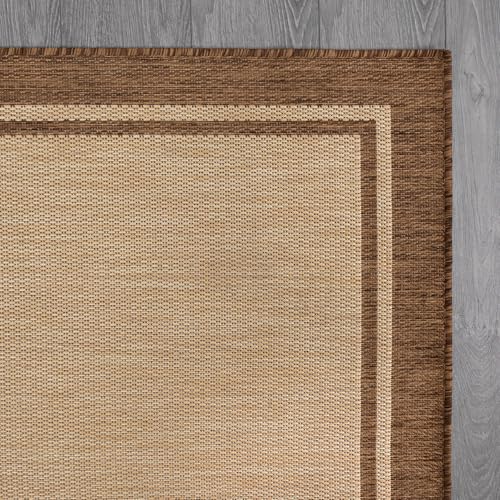 Outdoor Rug 6x9 Bordered Natural Brown Modern Area Rugs for Indoor and Outdoor Patios (59.25 Sq Ft)