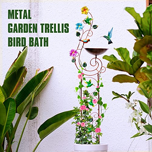 Metal Bird Bath with Trellis for Outside