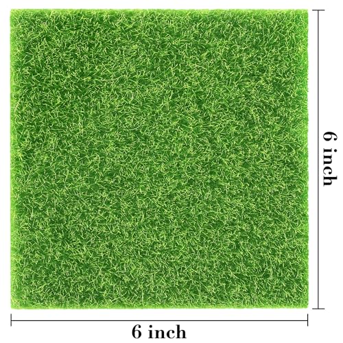 18 Pieces Fake Grass for Crafts Fairy Garden 6 x 6 Inches Artificial Garden Grass for Miniature Ornament Dollhouse DIY Decoration (18 Count)