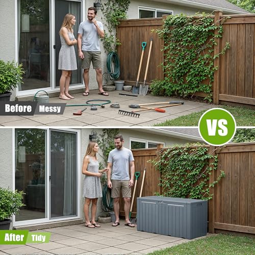 Resin Deck Box 100 Gallon Large Outdoor Storage Box Waterproof