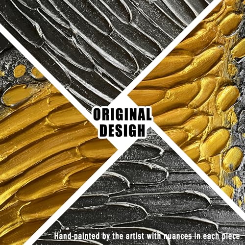 Black and Gold Hand Painted Oil Painting for Bedroom Abstract Pictures for Living Room Large 3D Textured Canvas Wall Art for Office Size 29 x 58 Inch