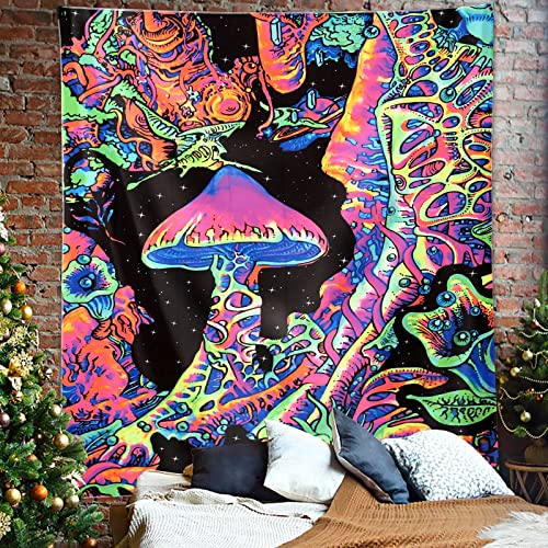 Blacklight Mushroom Tapestry
