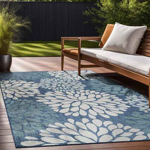 Outdoor Rug 9x12 Modern Exotic Tropical Leaf Area Rugs for Indoor and Outdoor Patio Deck Porch Garden Water Resistant Washable Outside Carpet