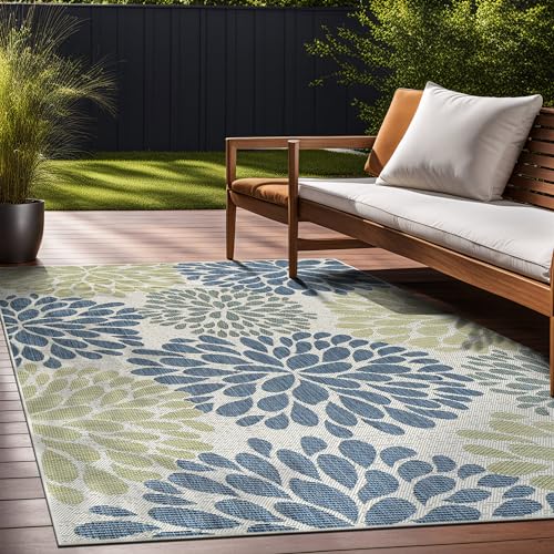 Outdoor Rug 10x14 Modern Exotic Tropical Leaf Area Rugs for Indoor and Outdoor Patio Deck Porch Garden Water Resistant Washable Outside Carpet