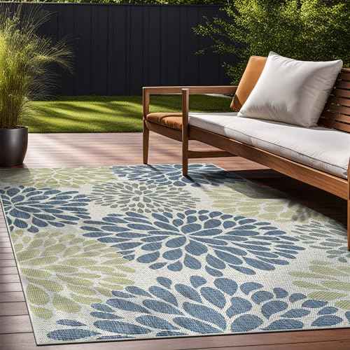 Outdoor Rug 9x12 Modern Exotic Tropical Leaf Area Rugs for Indoor and Outdoor Patio Deck Porch Garden Water Resistant Washable Outside Carpet