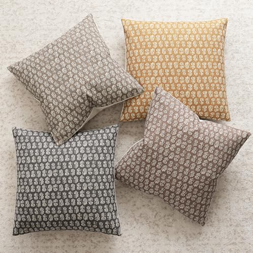 Decorative Floral Print Throw Pillow Covers 22×22 Golden Orange (2 Count)
