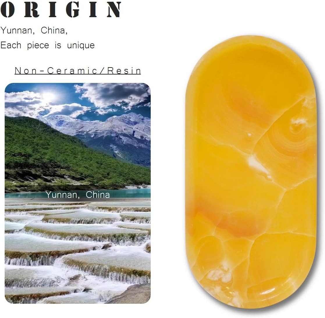 JINGJU Orange Jade Marble Oval Tray 10x5inches, Natural Stone Decorative Tray for Jewelry, Candle, Bathroom Counter, Coffee Table - HavenBliss Decor