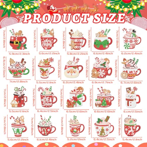 20 Pcs Christmas Diamond Painting Keychain Kits with Tools Hot Cocoa Themed Art Key Chain Craft Kits Merry Christmas Cute Hanging Handmade 5D Art and Craft Supplies Accessories (20 Count)