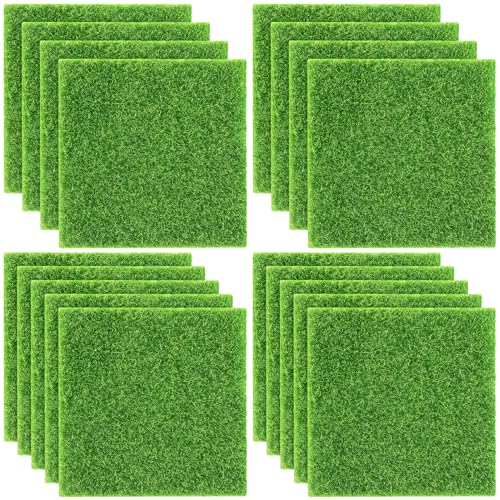 18 Pieces Fake Grass for Crafts Fairy Garden 6 x 6 Inches Artificial Garden Grass for Miniature Ornament Dollhouse DIY Decoration (18 Count)