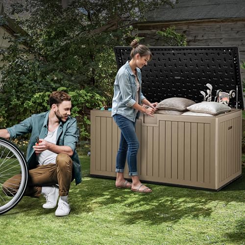 260 Gallon Large Deck Box with Divider & Side Handles