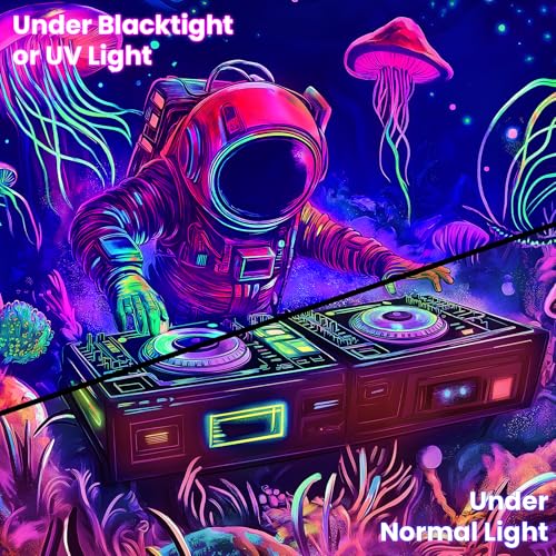 Blacklight Space Astronaut Tapestry UV Reactive Galaxy Planet Glow in Dark Tapestries Black Light Poster Neon Wall Hanging Art for bedroom Living Room