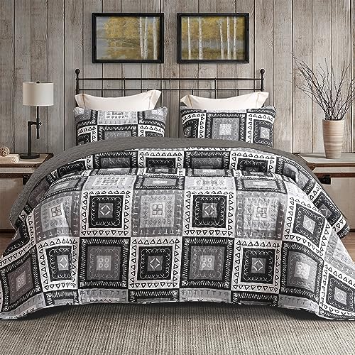 Reversible Boho Quilt King Size Black (3 Count)