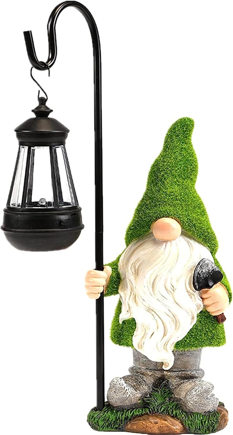 Flocked Solar Garden Gnomes Outdoor Statues 15.8”Outdoor Garden Decor LED Outdoor Decor Light Unique Housewarming Gifts Yard Art Sculptures for Patio Lawn Ornaments - HavenBliss Decor