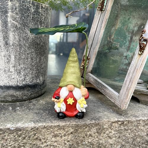 Garden Female Gnome Statue Decoration with Leaf Umbrella