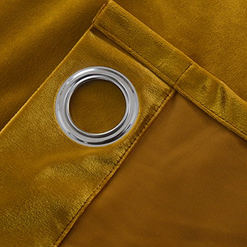 Super Soft Luxury Heavy Velvet Set of 2 Warm Yellow Blackout Energy Efficient Grommet Curtain Panel Drapes Ginger Mustard Curtain Panels