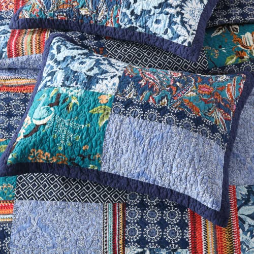 Queen Quilt Set Reversible Lightweight Bohemian Paisley Patchwork Cotton Quilted Bedspread Coverlet Set 3
