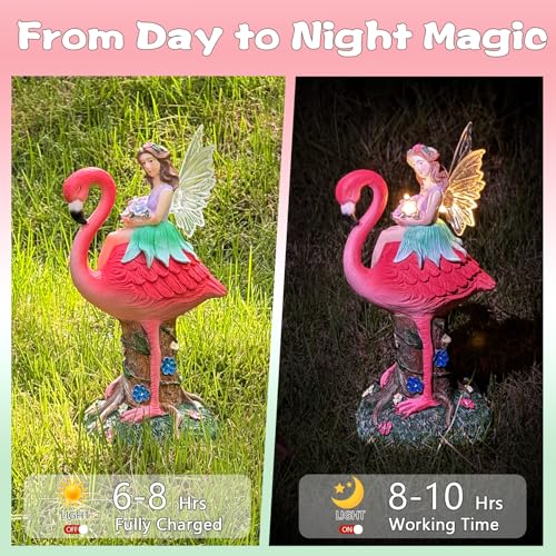 Solar Fairy & Flamingo Garden Decor Statue