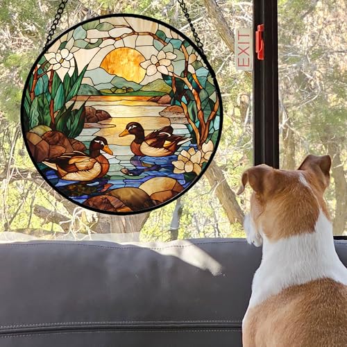 Stained Glass Window Hanging Duck Pond Suncatcher Gifts for Women 15"