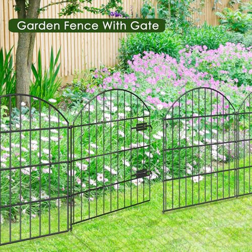 Metal Garden Fence with Gate 28 in x 11.7 ft (27.3 Sq Ft)