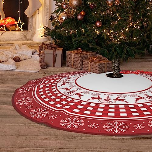 Christmas Tree Skirt 48inch Red Deer Rustic Xmas Decor for Party