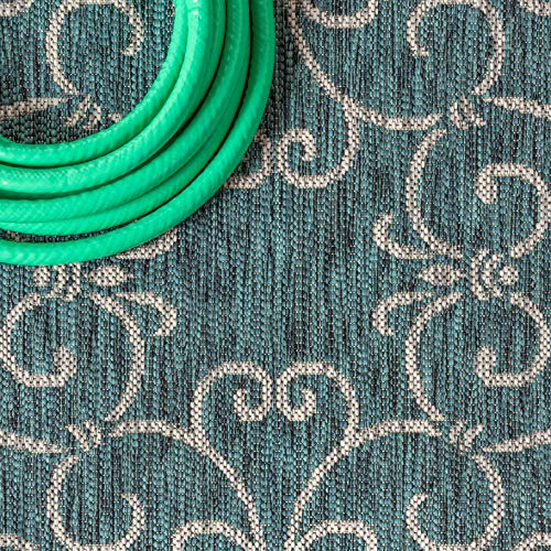Vintage Filigree Indoor Outdoor Round Area Rug 5 Ft Teal