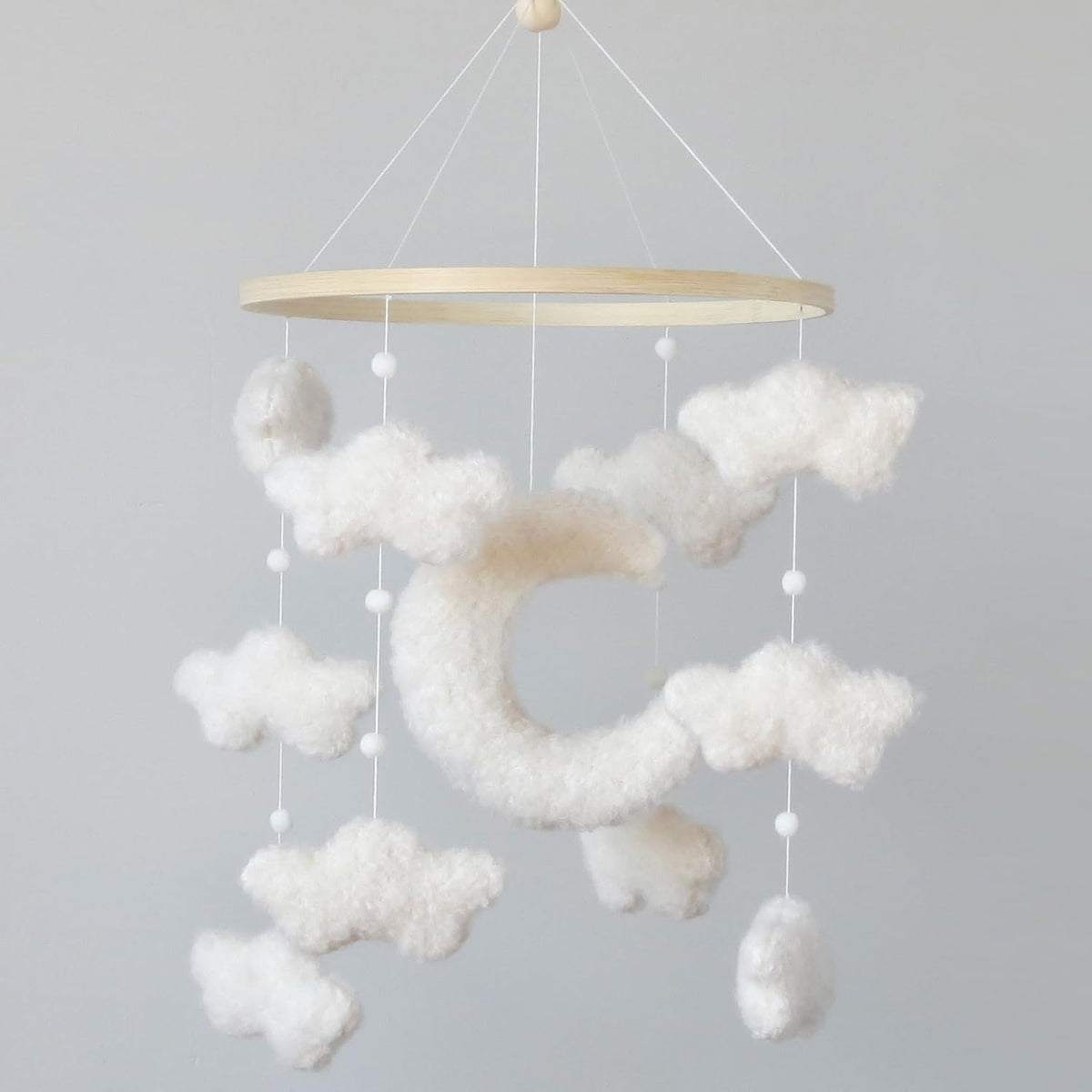 Boucle Cloud Moon Crib Mobile Boho Baby Mobile for Crib Neutral Nursery Mobile for Boys & Girls