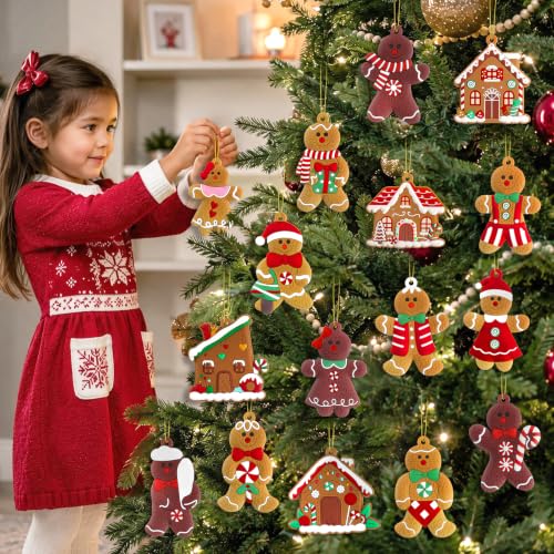 Gingerbread Man & House Ornaments for Christmas Tree Decorations (12 Count)