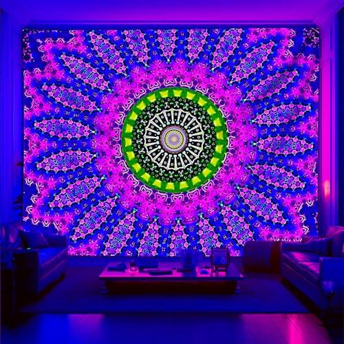 Blacklight Mandala Tapestry for Bedroom