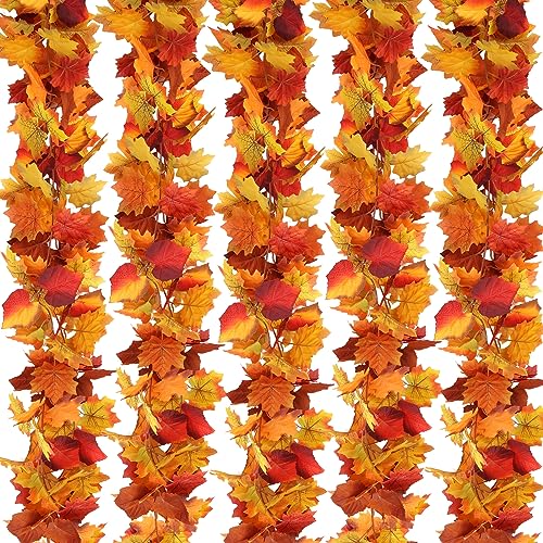 5 Pack Fall Leaves Garland Decorations for Home (5 Count)