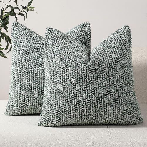 Striped Throw Pillow Covers 22x22 Set of 2 Green Textured Boucle Chic Morden Boho Accent Farmhouse Square Decorative Couch Pillow Covers for Home Decor Bed Sofa Living Room (2 Count)