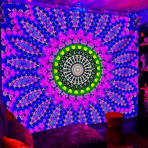 Blacklight Mandala Tapestry for Bedroom