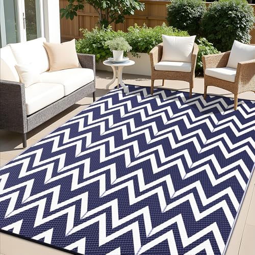 Outdoor Rug 9x12 ft Waterproof Reversible Chevron Mat
