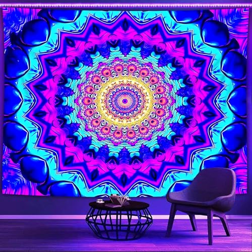 Blacklight Mandala Tapestry for Bedroom