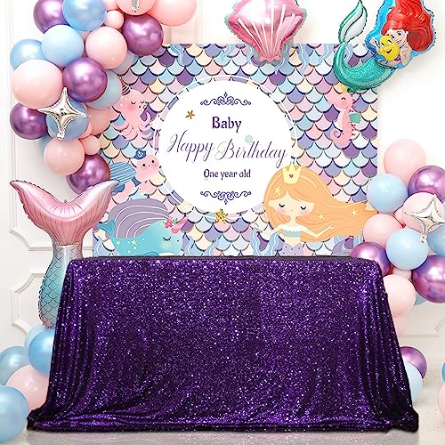 Sequin Tablecloth 90x156 Inch Purple for Wedding Halloween Party