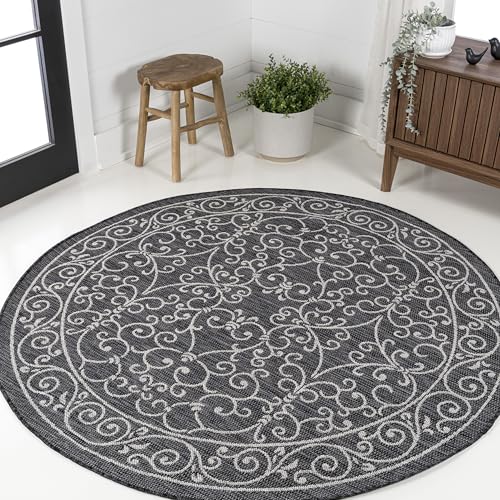 Vintage Filigree Indoor Outdoor Round Area Rug 3 Ft Black