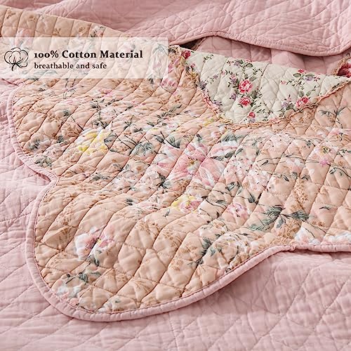 Quilts Queen Size Patchwork Pink Floral Quilt Set Vintage Shabby Chic Botanical Floral Quilted Bedspread 3