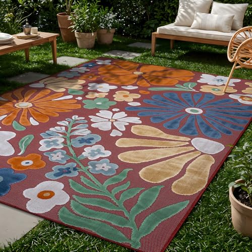Outdoor Rug 8x10 Modern Floral Tropical Area Rugs for Outdoor and Indoor Patio Easy to Clean Non Shedding Living Room Porch Garden Washable Outside Carpet (80 Sq Ft)