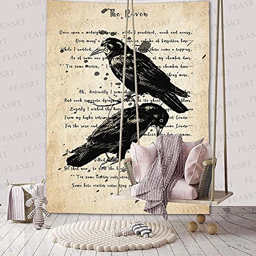 Raven Tapestrys Gothic Skull and Raven Dictionary Tapestry Rustic Room Mural Posters 60x80 Inches for Living Room Bedroom Home Dorm