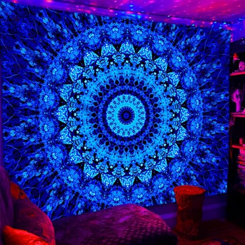 Blacklight Mandala Tapestry for Bedroom