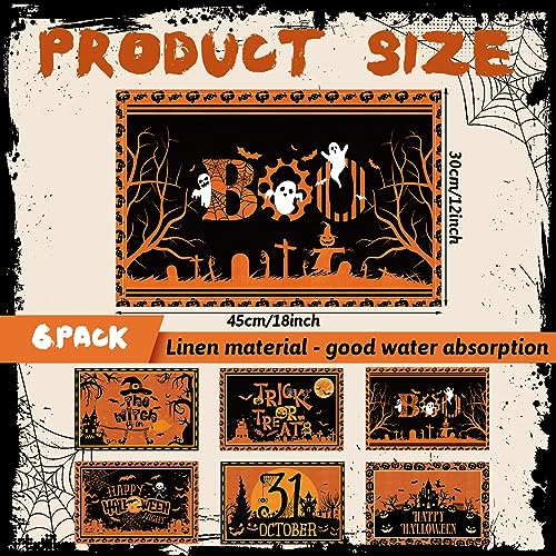 6 Pcs Halloween Placemats 12"x18" Gothic Bat Placemats Kitchen Decoration Washable Witch Place Mats Rectangle Skull Table Mats for Halloween Dining Table Accessories