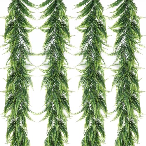4Pc Artificial Boston Ferns Garland 5.8Ft Green Fake Greenery Vines (23.2 Foot)