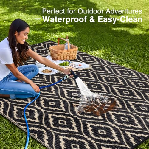 Outdoor Rug 8x10 ft Waterproof Reversible Floral Mat