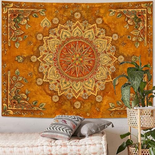 Floral Mandala Tapestry Boho Tapestry for Bedroom Brown Tapestries Wall Hanging Living Room Wall Art and Home Decor 44x60