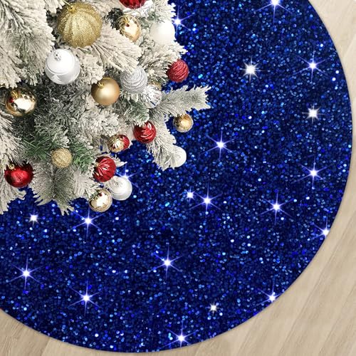 Blue Sequence Christmas Tree Skirt 21 Inches Mini Christmas Tree Mat for Home Decor Miniature Unique Xmas Tree Carpet Skirts Ornament for Christmas Day Family Reunion Holiday Party Banquet