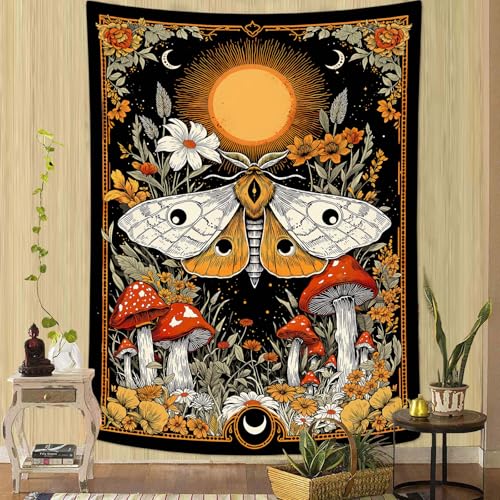 Mystical Moth and Sun Tapestry