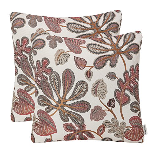 Set of 2 Jacquard Tropical Leaf Pattern Throw Pillow Covers Decorative Pillowcase 20X20 Inches (2 Count)