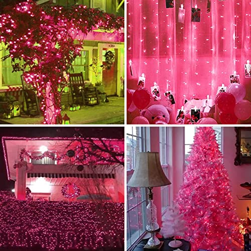 Green Wire Pink 300 Incandescent Bulb Mini String Lights for Indoor Christmas Tree Garland Birthday Wedding Party Festival Decoration (300 Count)