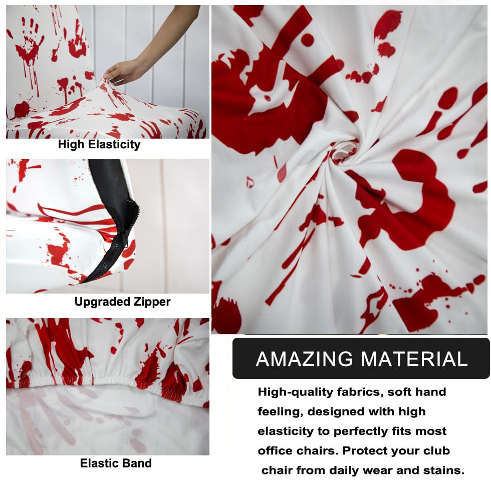 Halloween Office Chair CoversHorror Bloody Handprints Footprints on White Horror Theme Print Stretchable Slipcover for Modern Simplism Style High Back Boss Chair